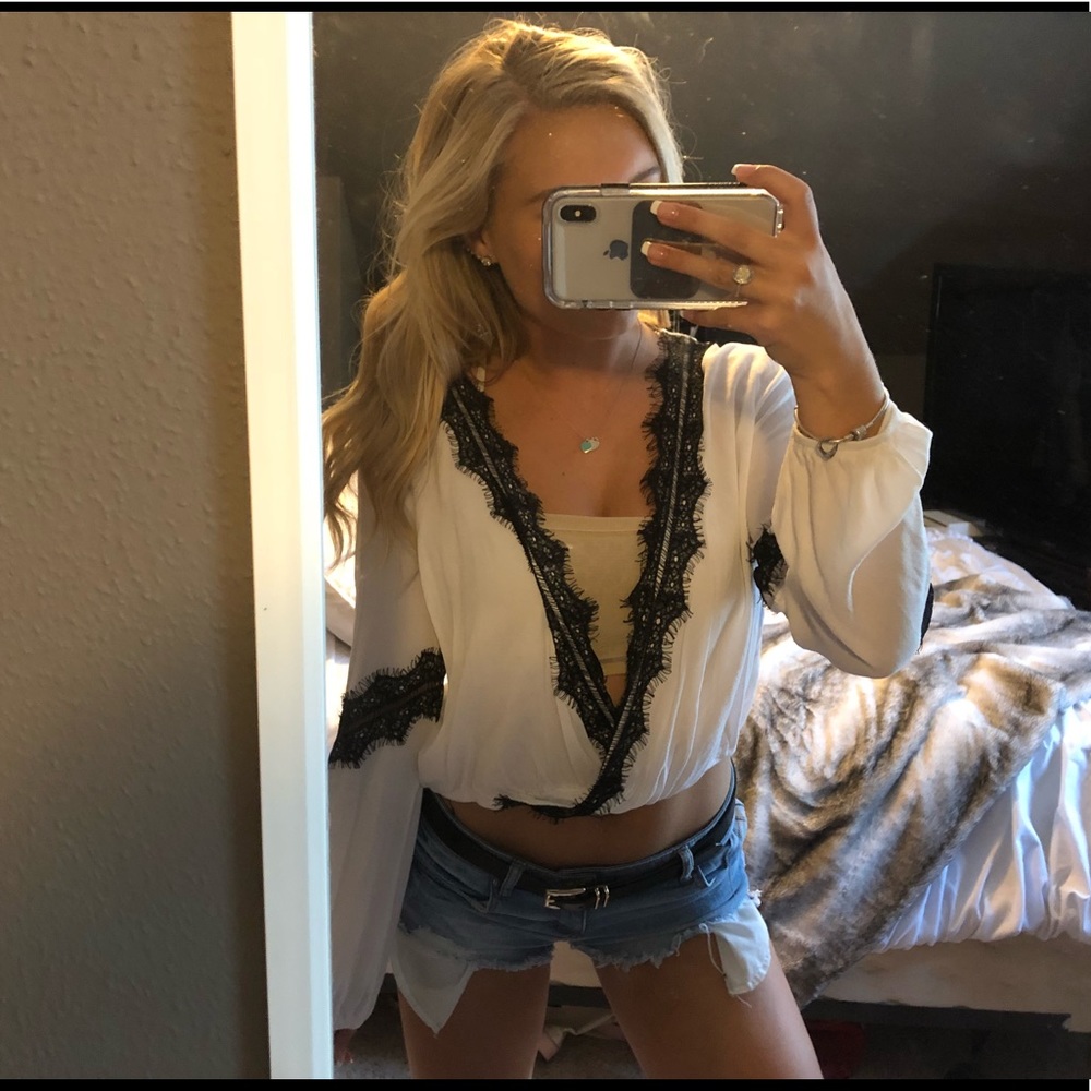 White with black lace top